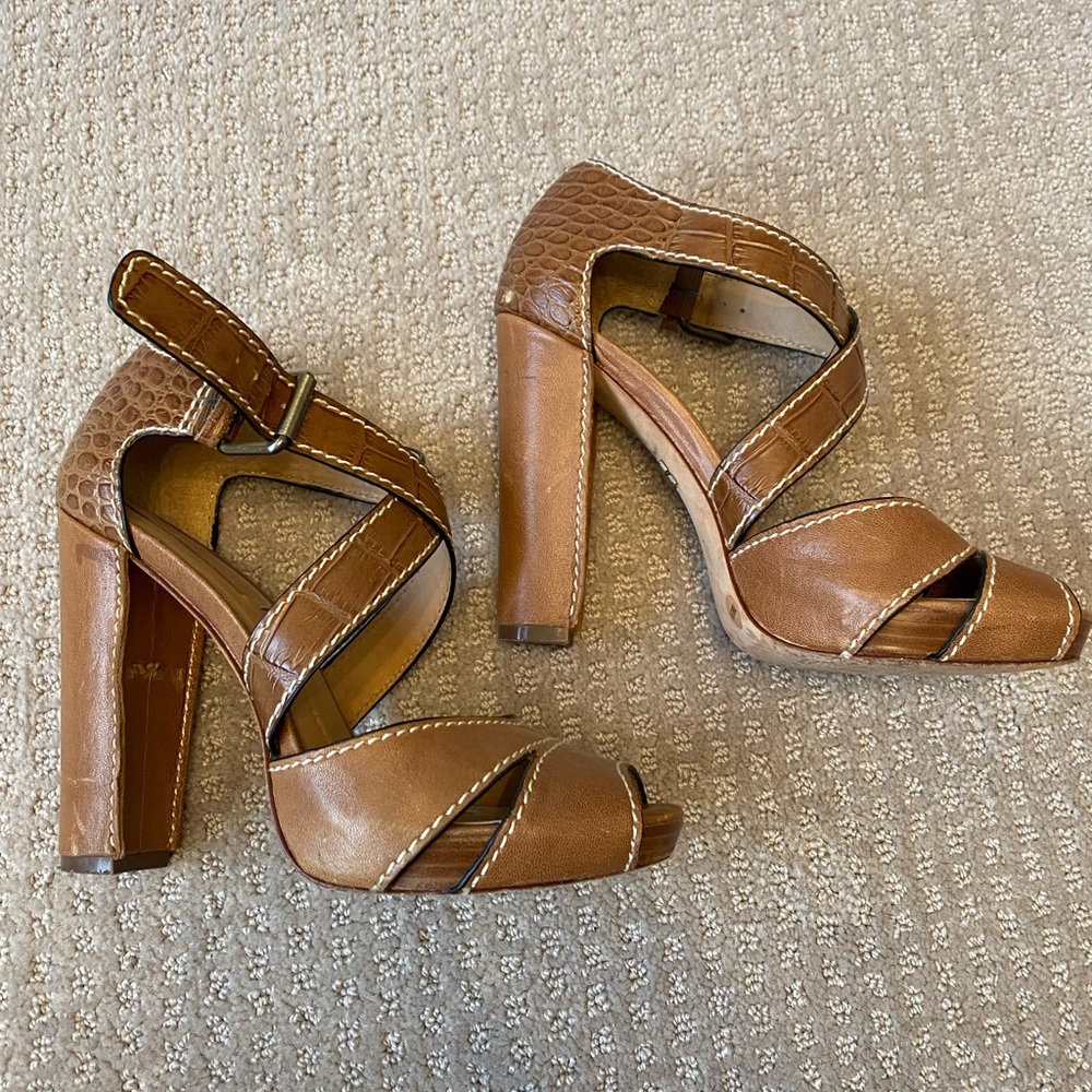 Gently worn, BCBG strappy block heel sandals